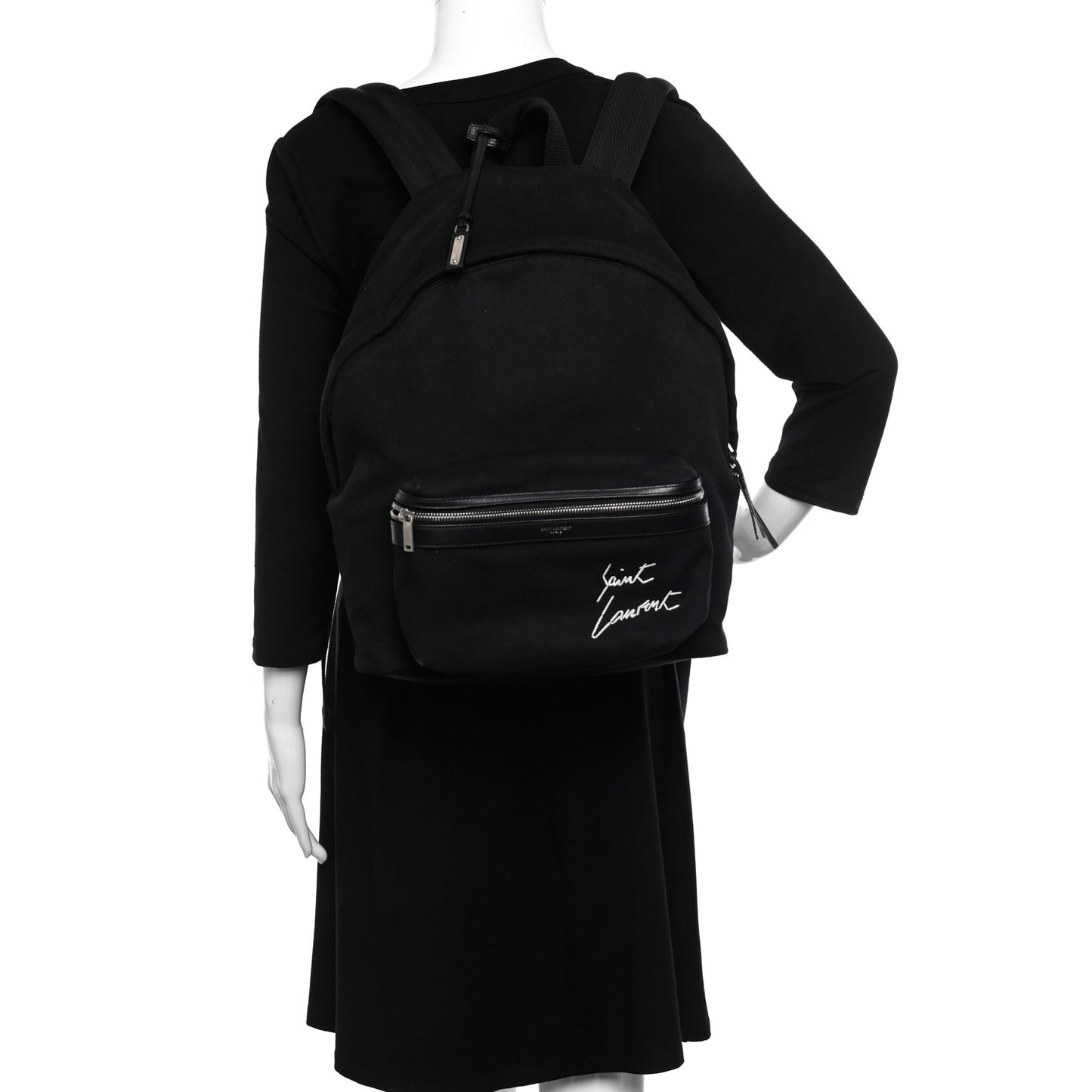 Canvas Signature Embroidered City Backpack Black