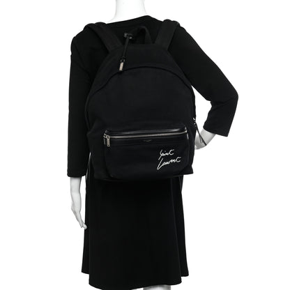 Saint Laurent Canvas Signature Embroidered City Backpack Black 2 of 11