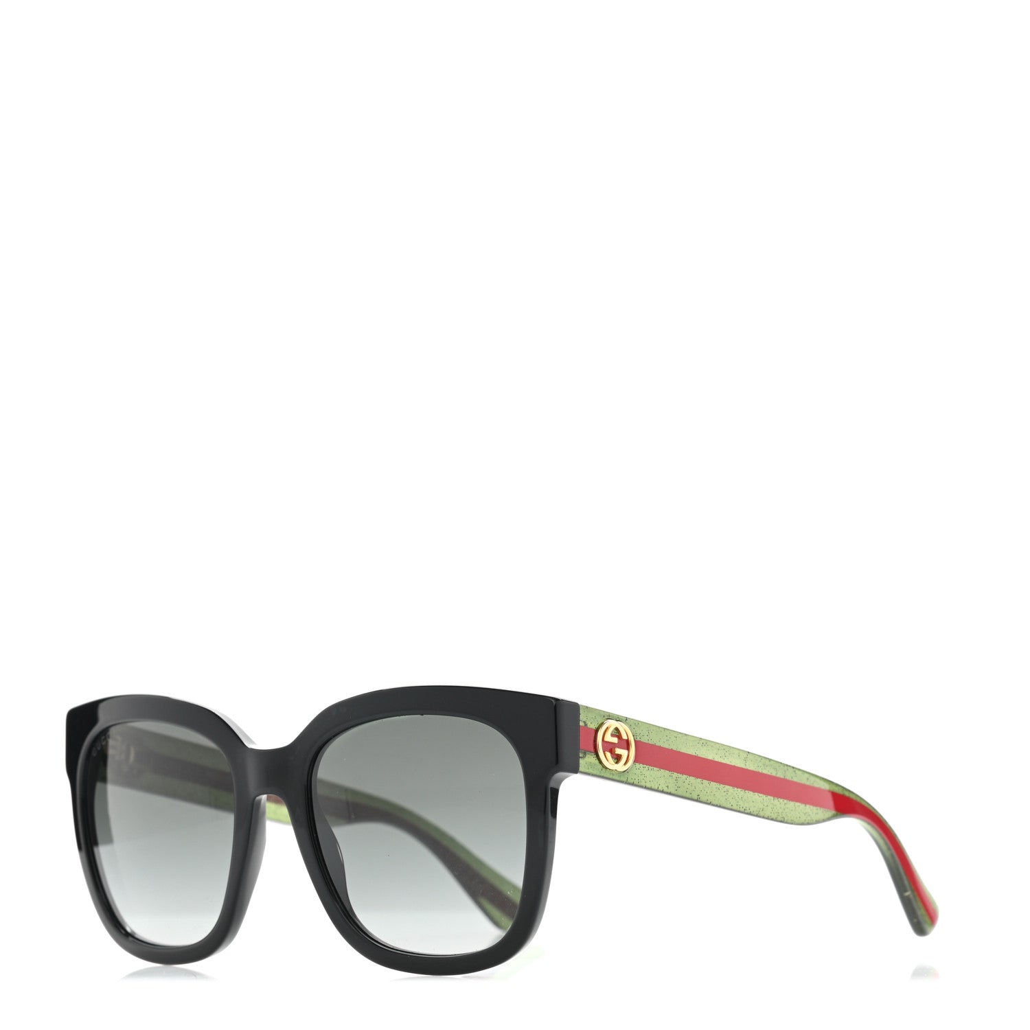 Gucci Acetate Square Frame Web Glitter Sunglasses GG0034S Black Green 1 of 8