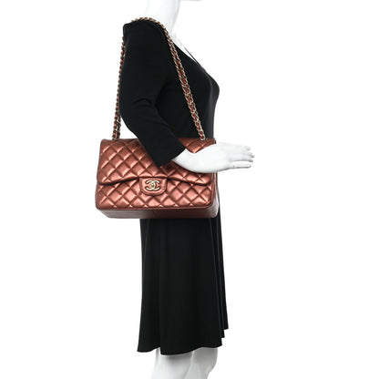 Chanel Metallic Lambskin Quilted Jumbo Double Flap Copper 2 of 12