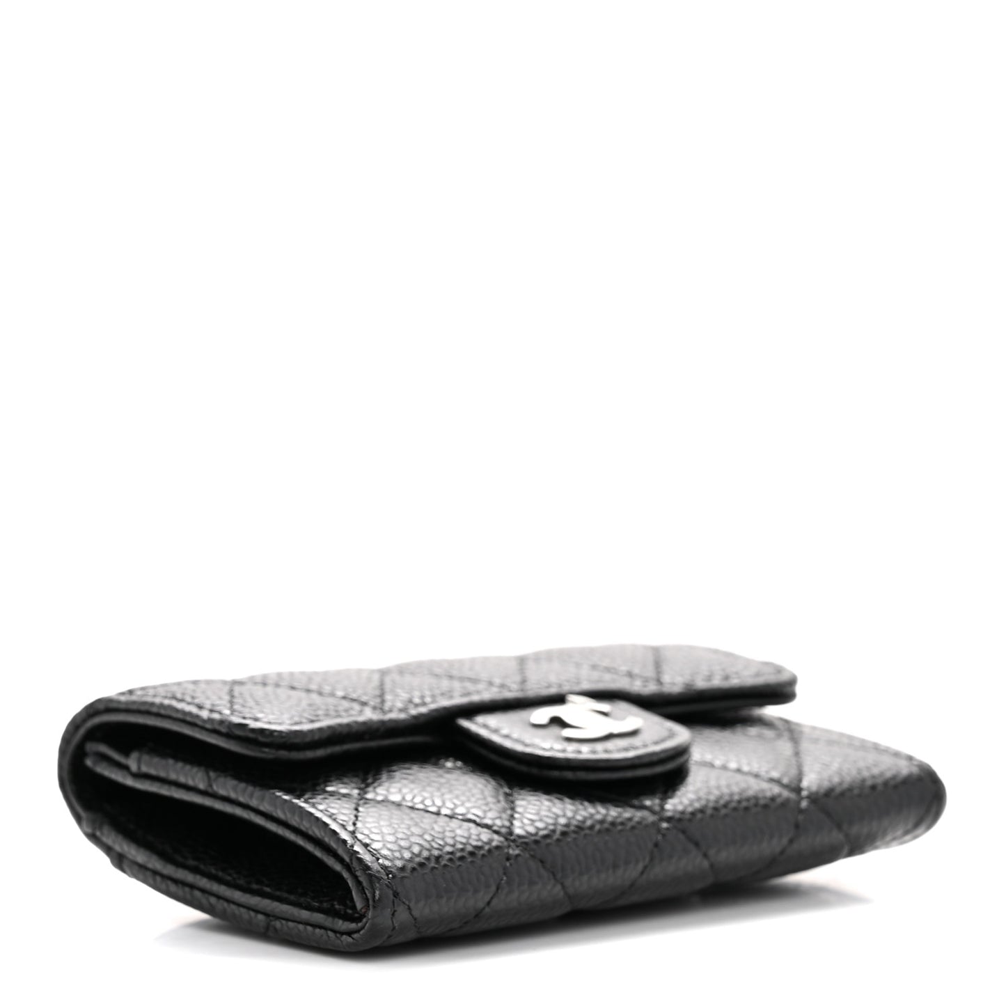 Caviar Quilted Flap Card Holder Wallet Black