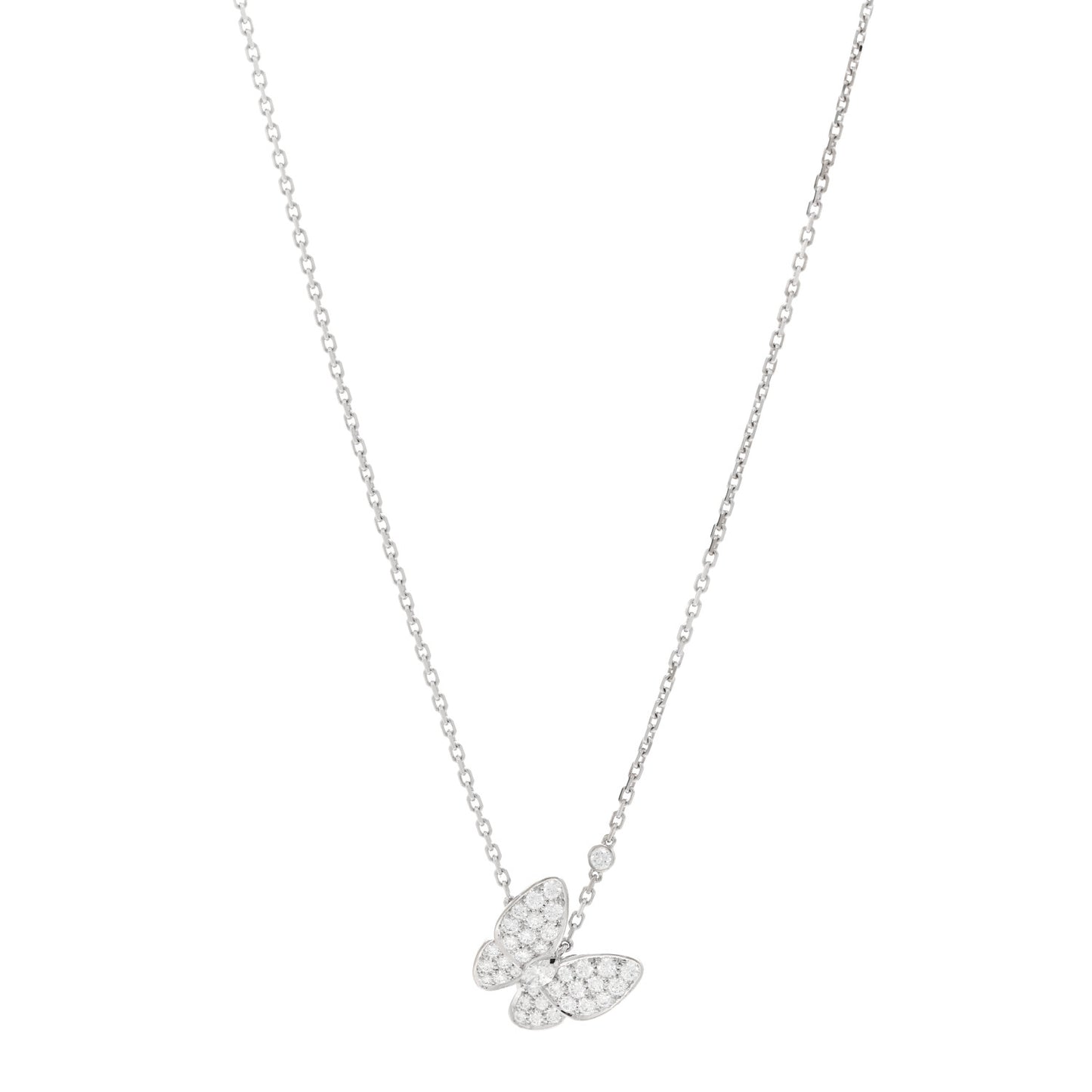 18K White Gold Diamond Two Butterfly Pendant Necklace