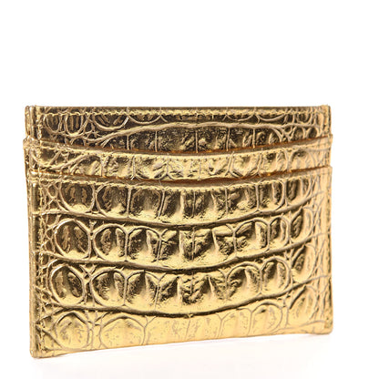 Chanel Metallic Calfskin Crocodile Embossed Cocodile Card Holder Gold 3 of 9