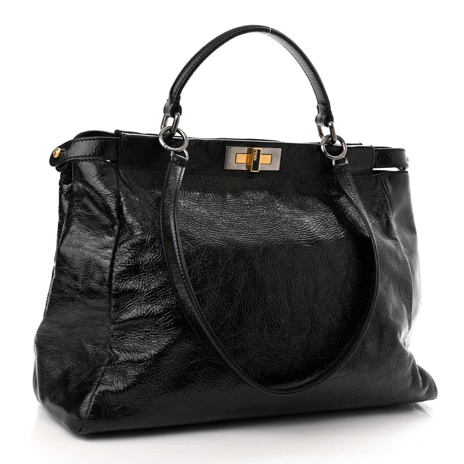 Fendi Patent Large Peekaboo Iconic Satchel Black 2 of 11