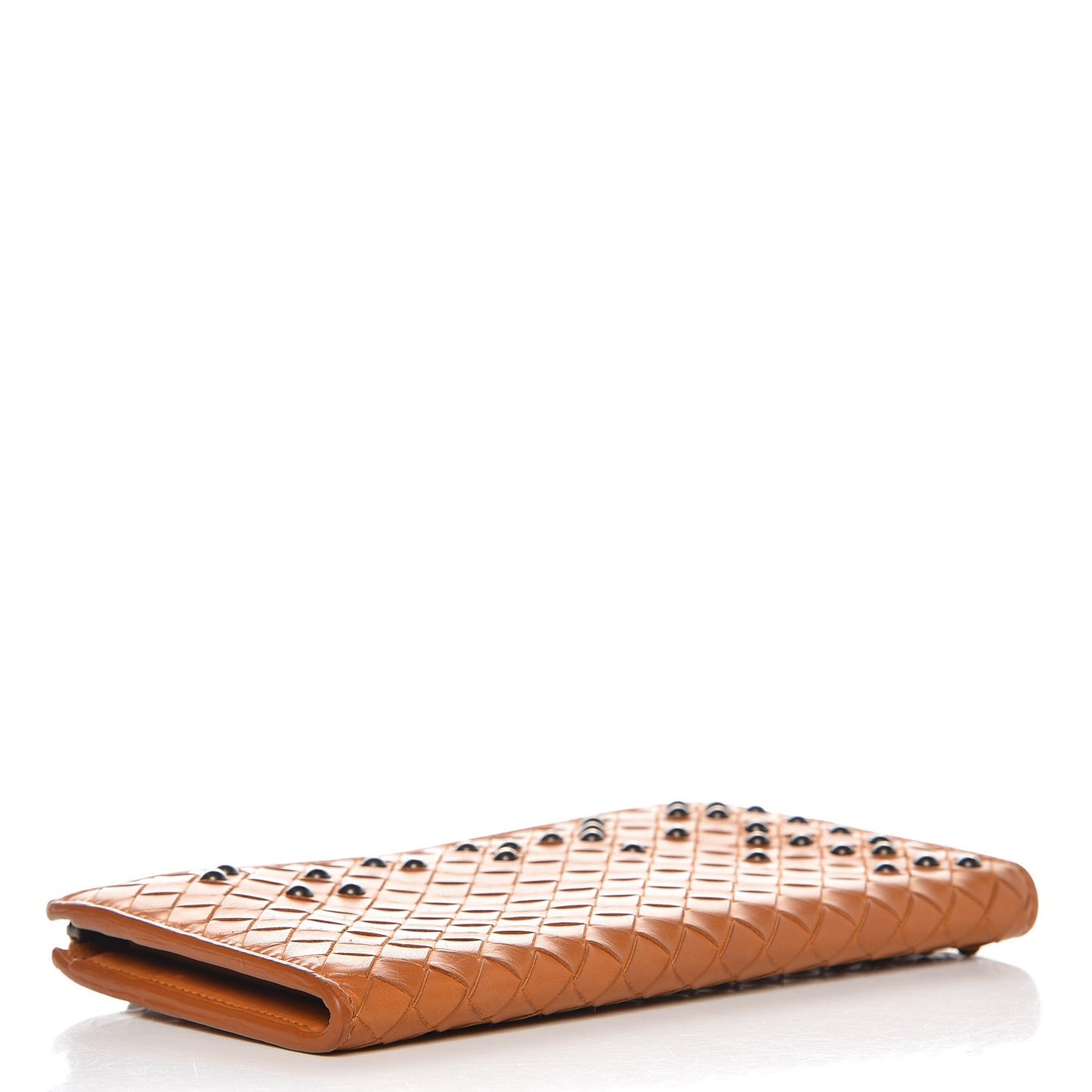 Waxed Calfskin Intrecciato Studded Wristlet Wallet Topaz