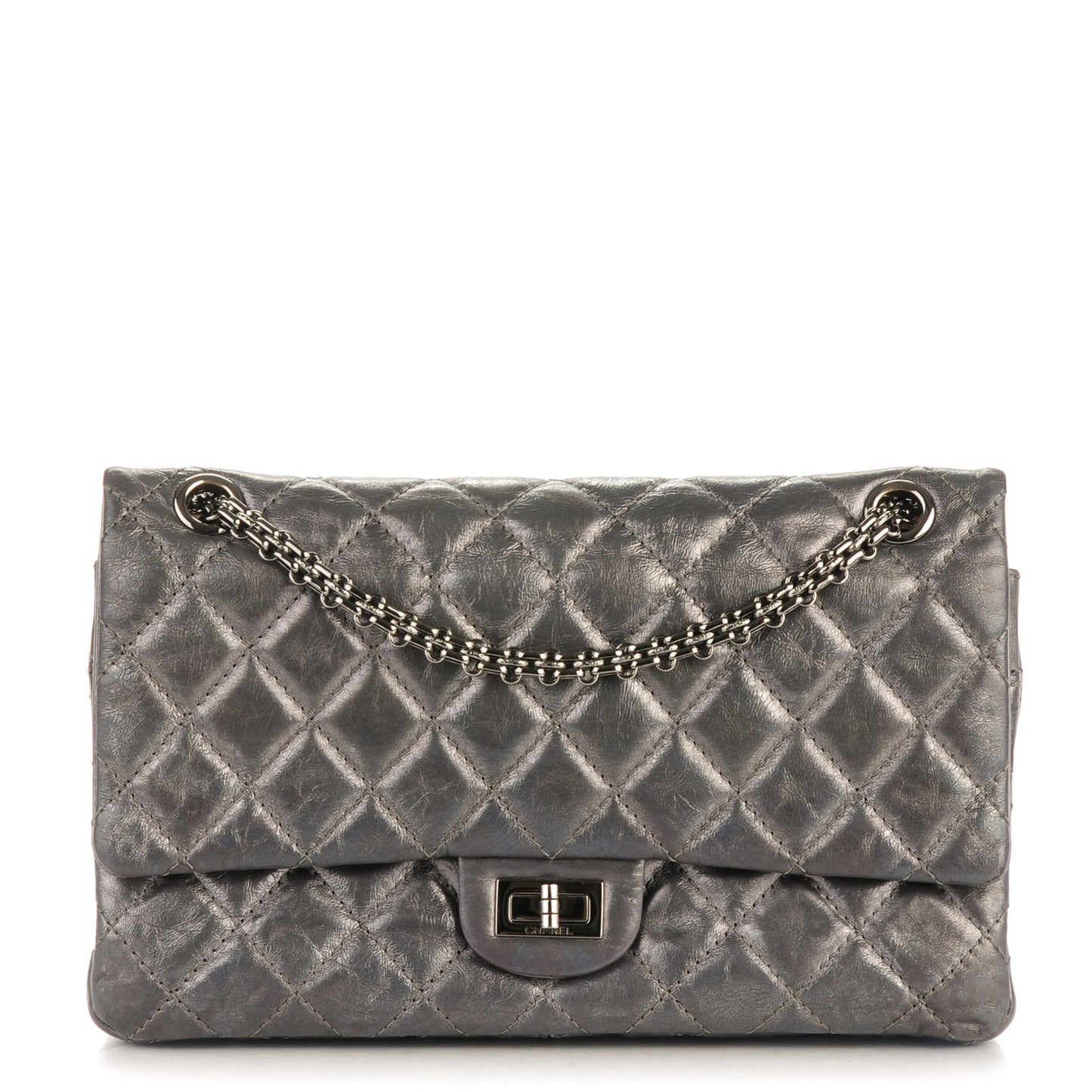 Metallic Aged Calfskin Quilted 2.55 Reissue 226 Flap Dark Silver
