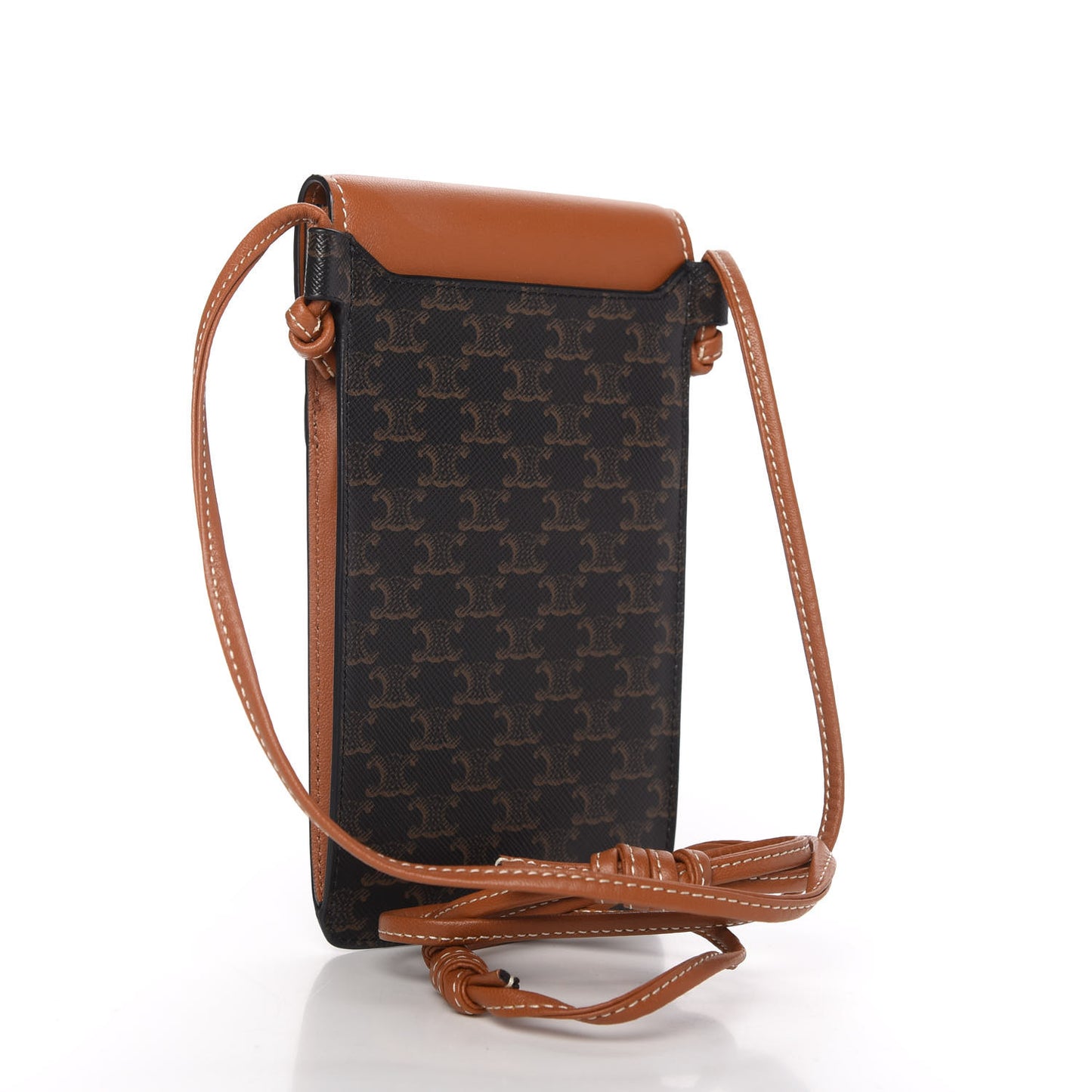 Triomphe Canvas Lambskin Phone Pouch With Flap Tan