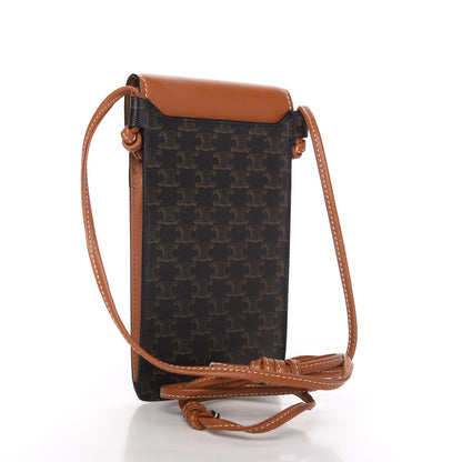 Celine Triomphe Canvas Lambskin Phone Pouch With Flap Tan 3 of 10