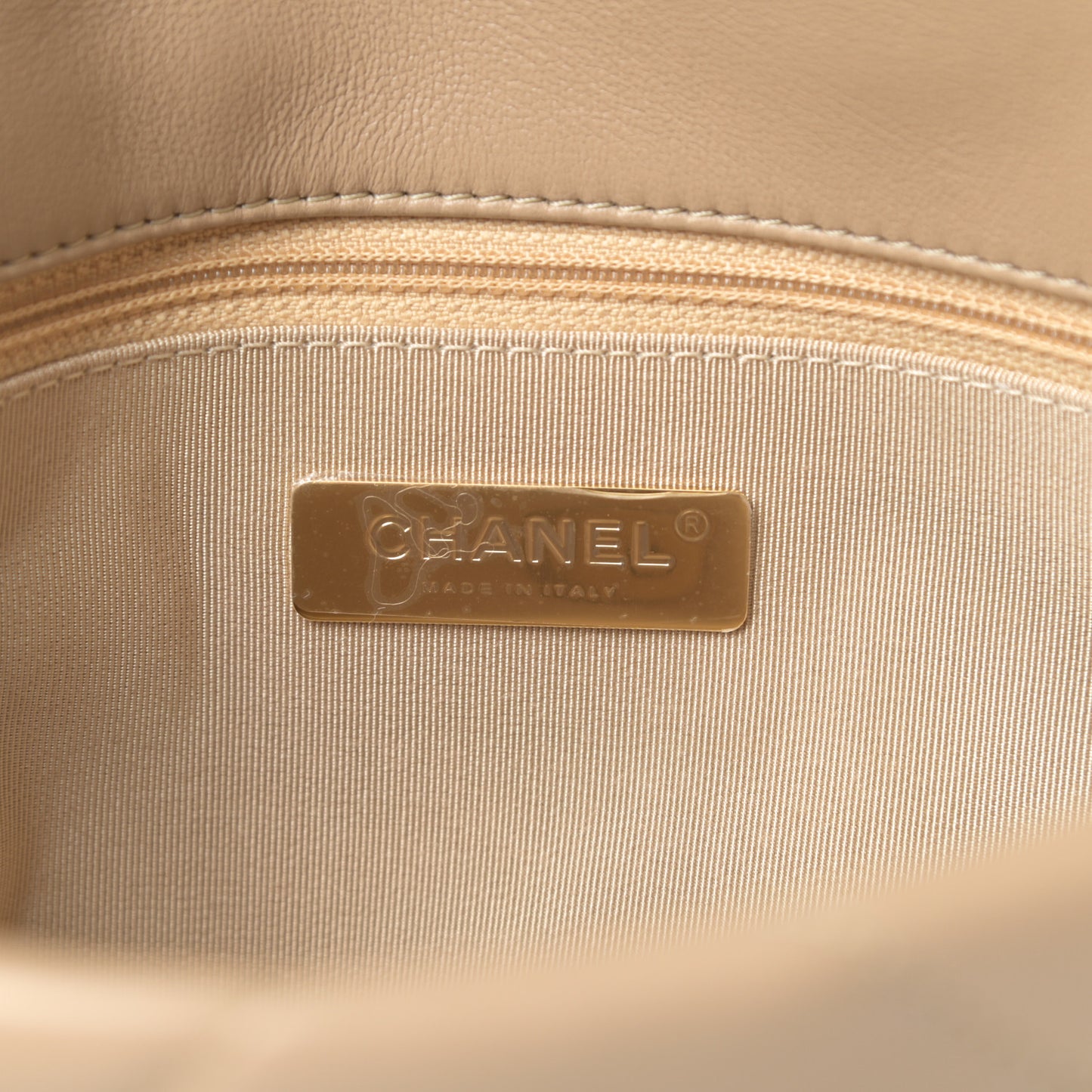 Lambskin Quilted Medium Chanel 19 Flap Dark Beige