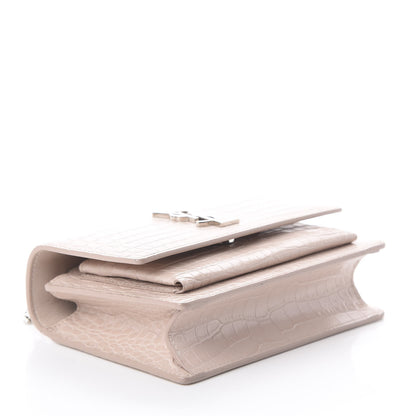 Saint Laurent Calfskin Crocodile Embossed Monogram Sunset Chain Wallet Marble Pink 5 of 13