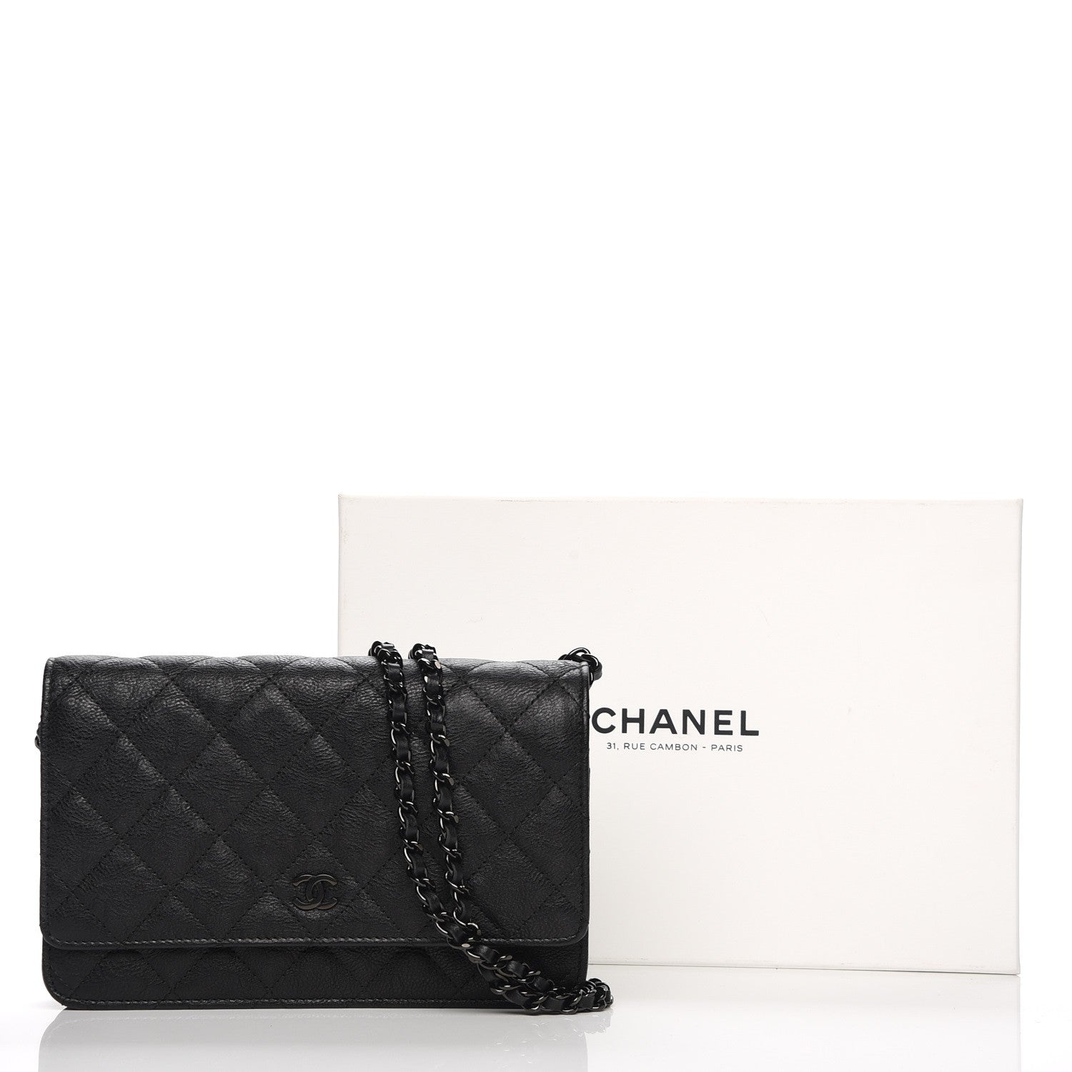 Chanel Crumpled Calfskin Quilted Wallet On Chain WOC So Black 9 of 9