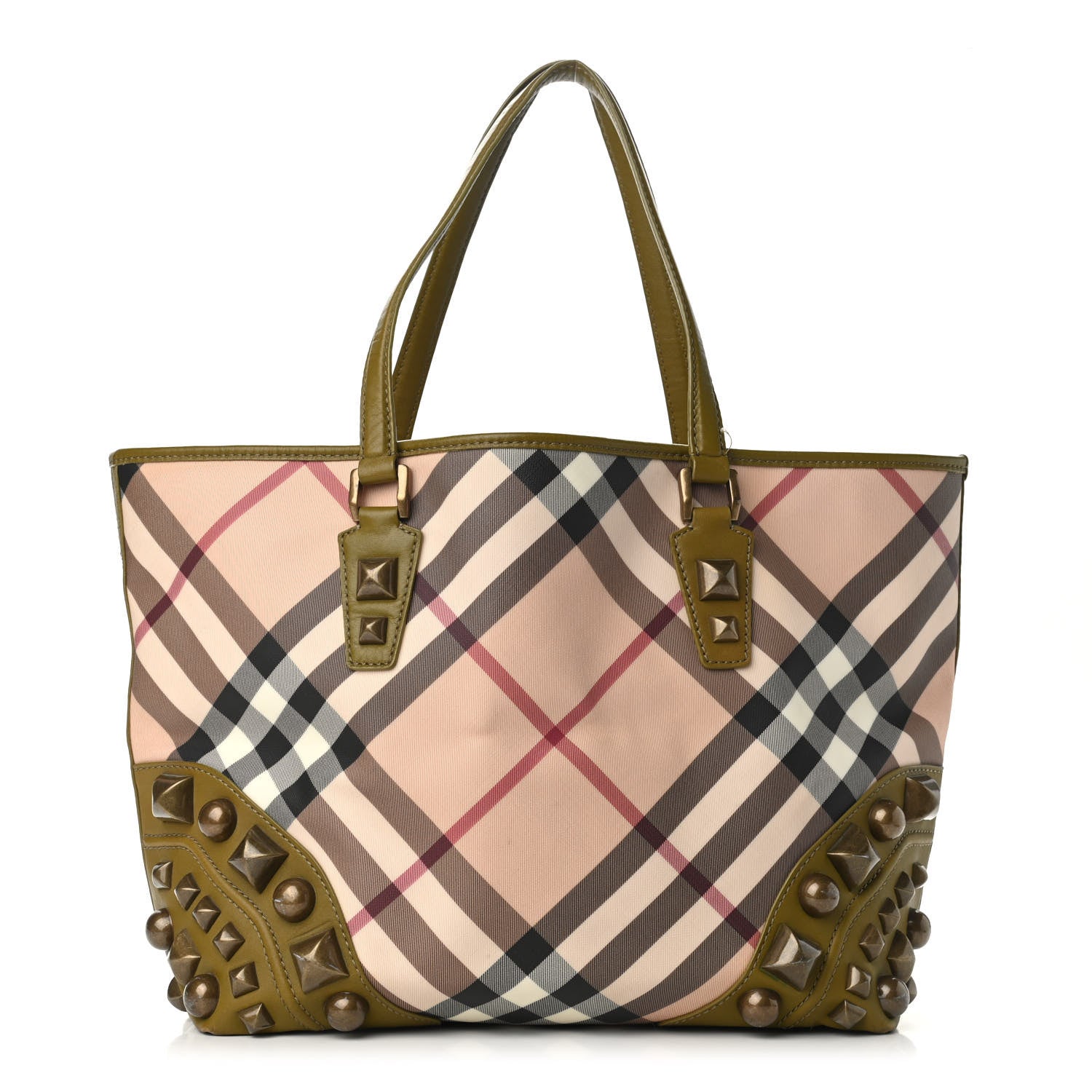 Burberry Nova Check Mega Stud Nickie Tote Green 1 of 14