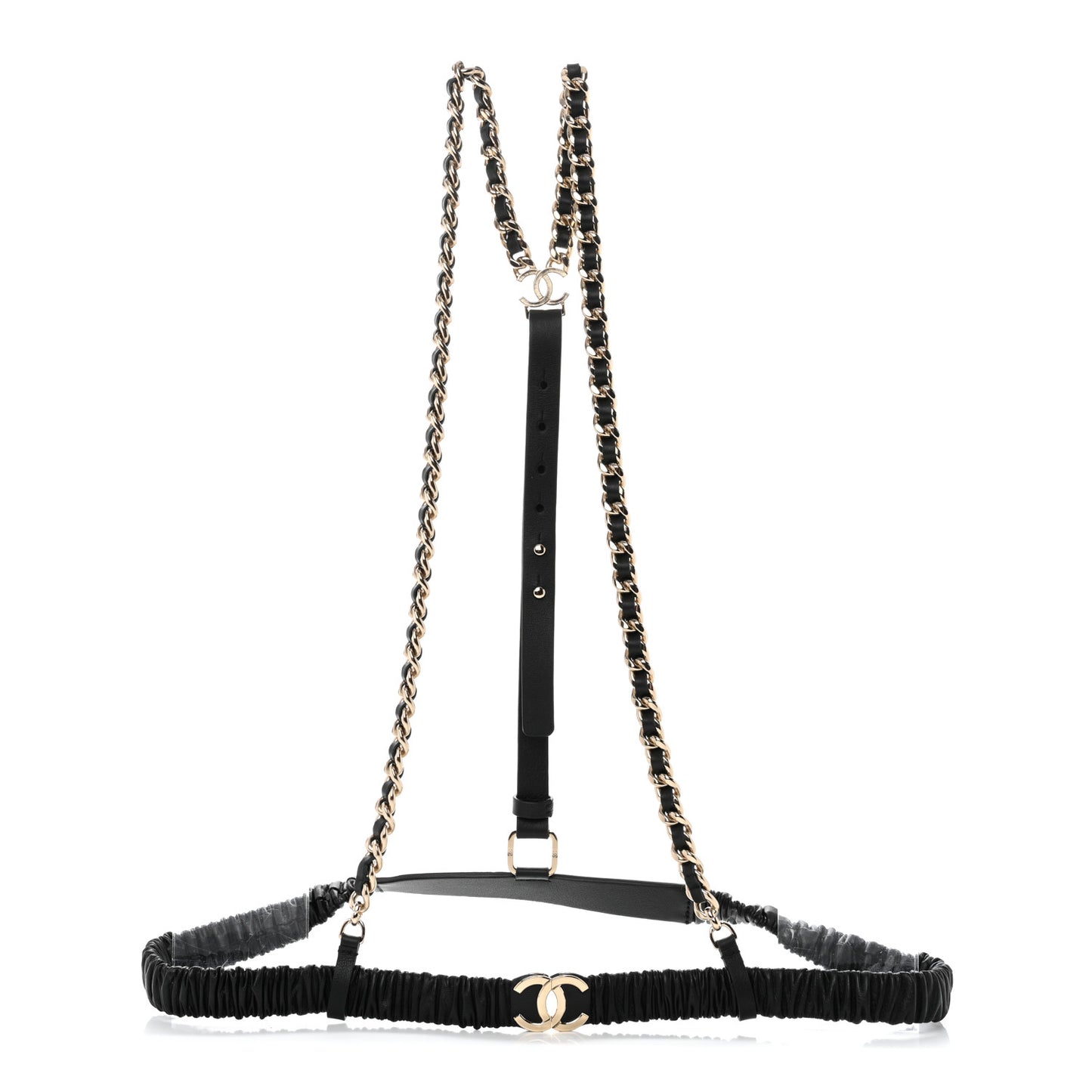 Lambskin Calfskin CC Chain Belt Suspenders 90 36 Black