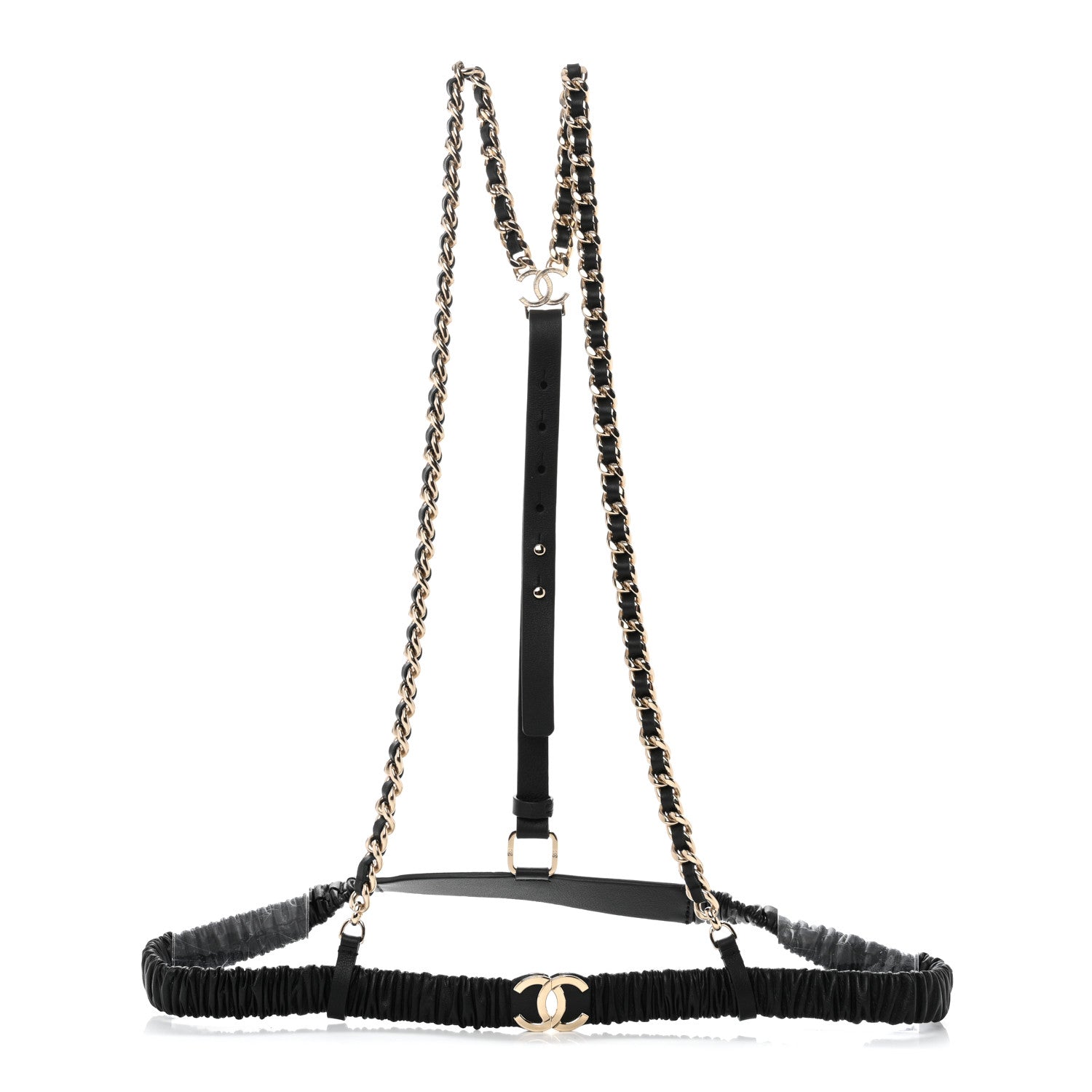 Chanel Lambskin Calfskin CC Chain Belt Suspenders 90 36 Black 1 of 9