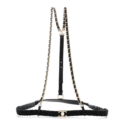 Chanel Lambskin Calfskin CC Chain Belt Suspenders 90 36 Black 1 of 9