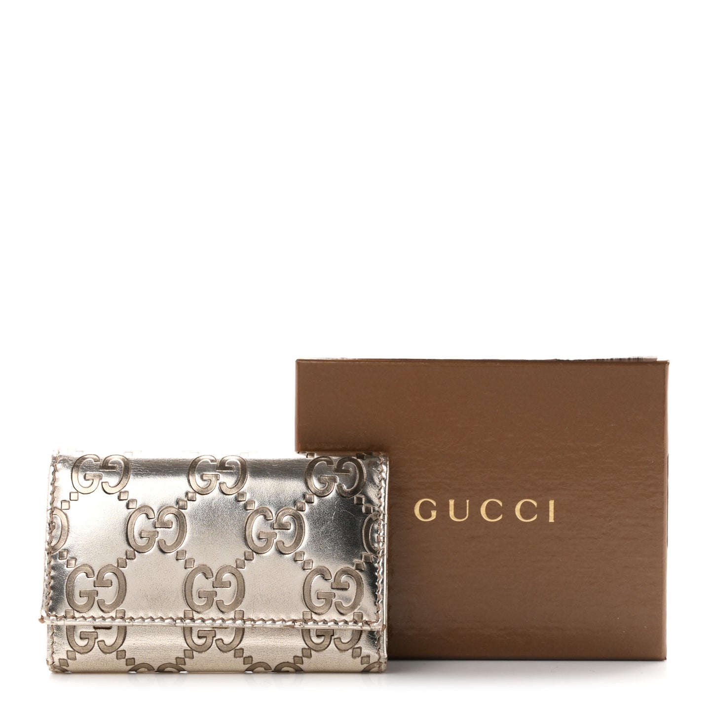 Metallic Guccissima 6 Key Holder Case Gold