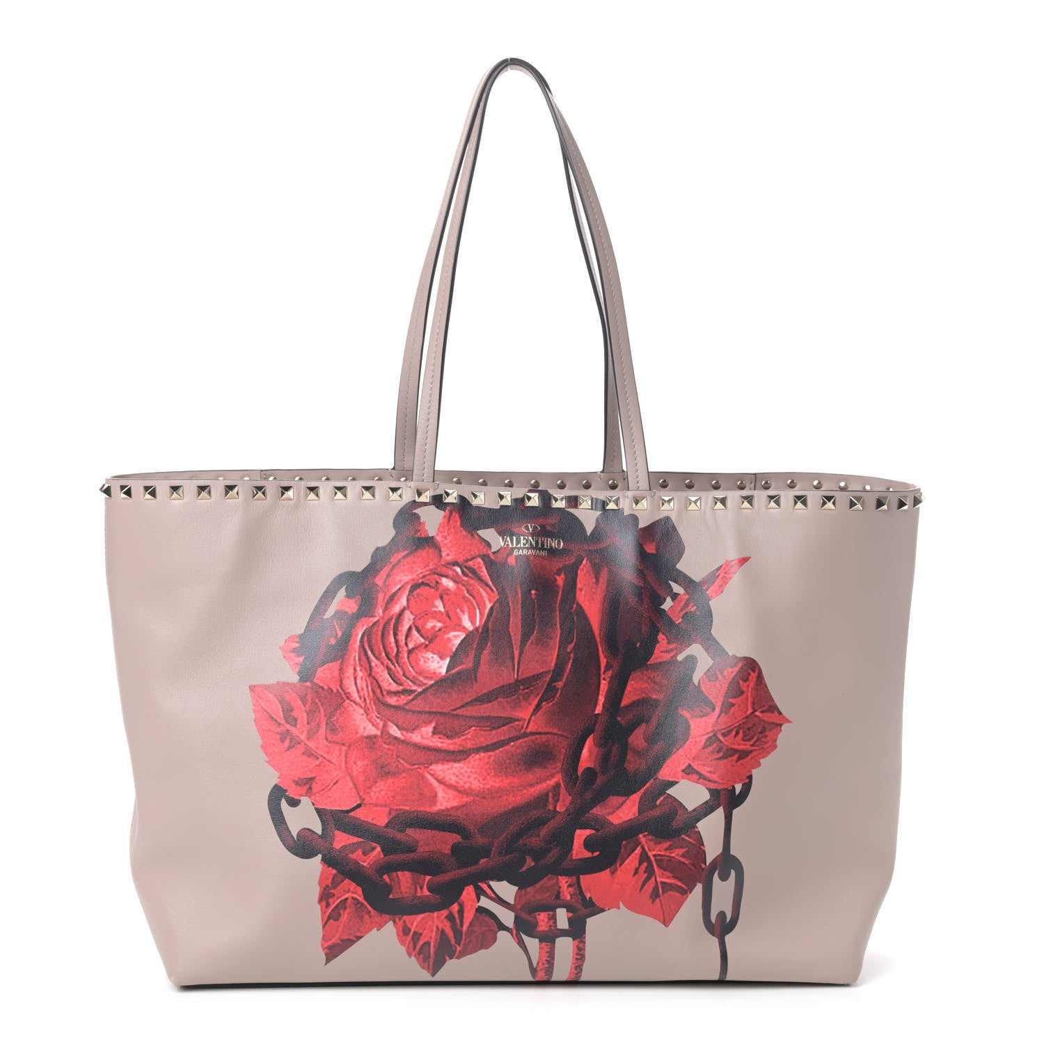 Valentino Garavani X UNDERCOVER Calfskin Print Rockstud Shoulder Tote Poudre 1 of 4