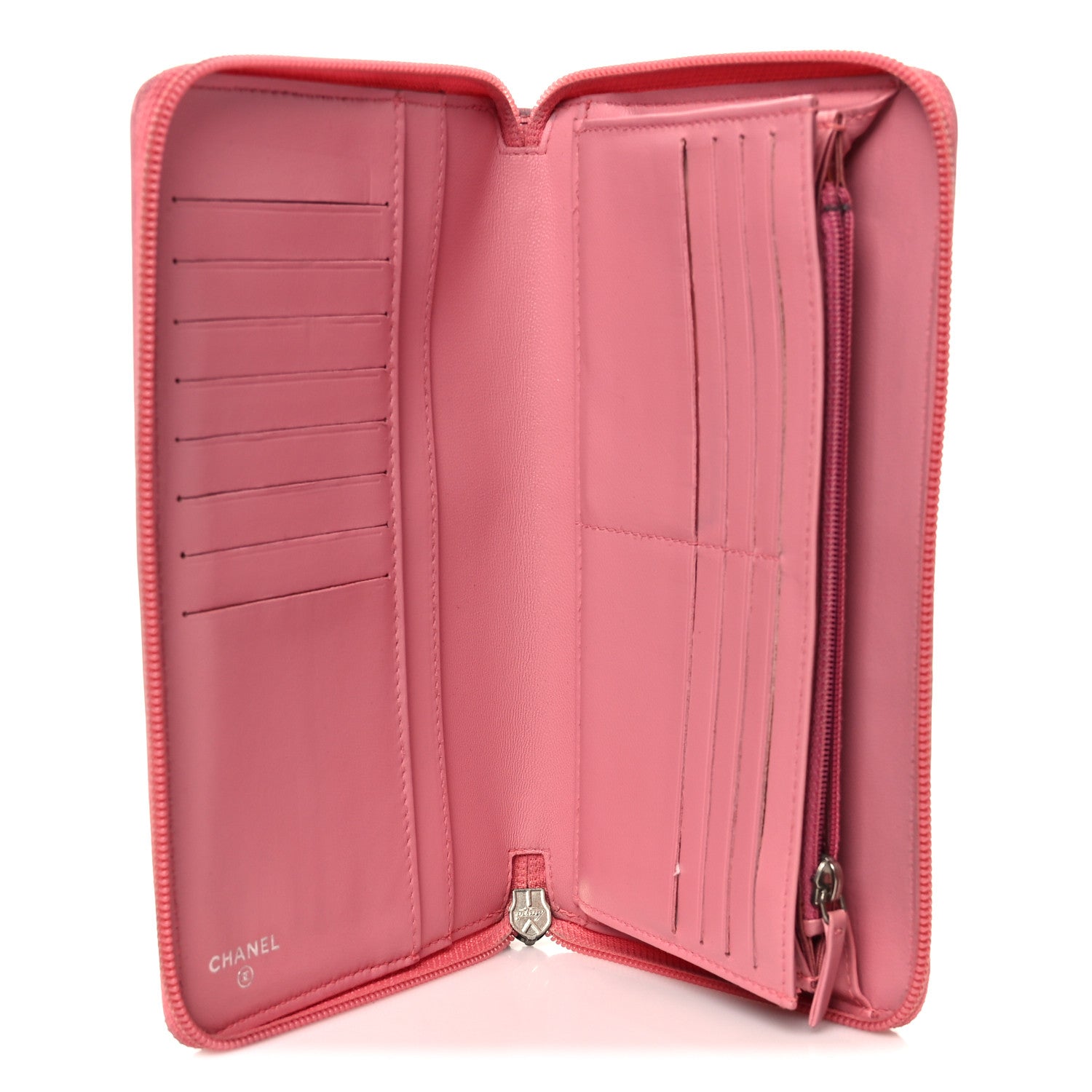 Chanel Lambskin Camellia Embossed Zip Around Organizer Wallet Pink 5 of 11