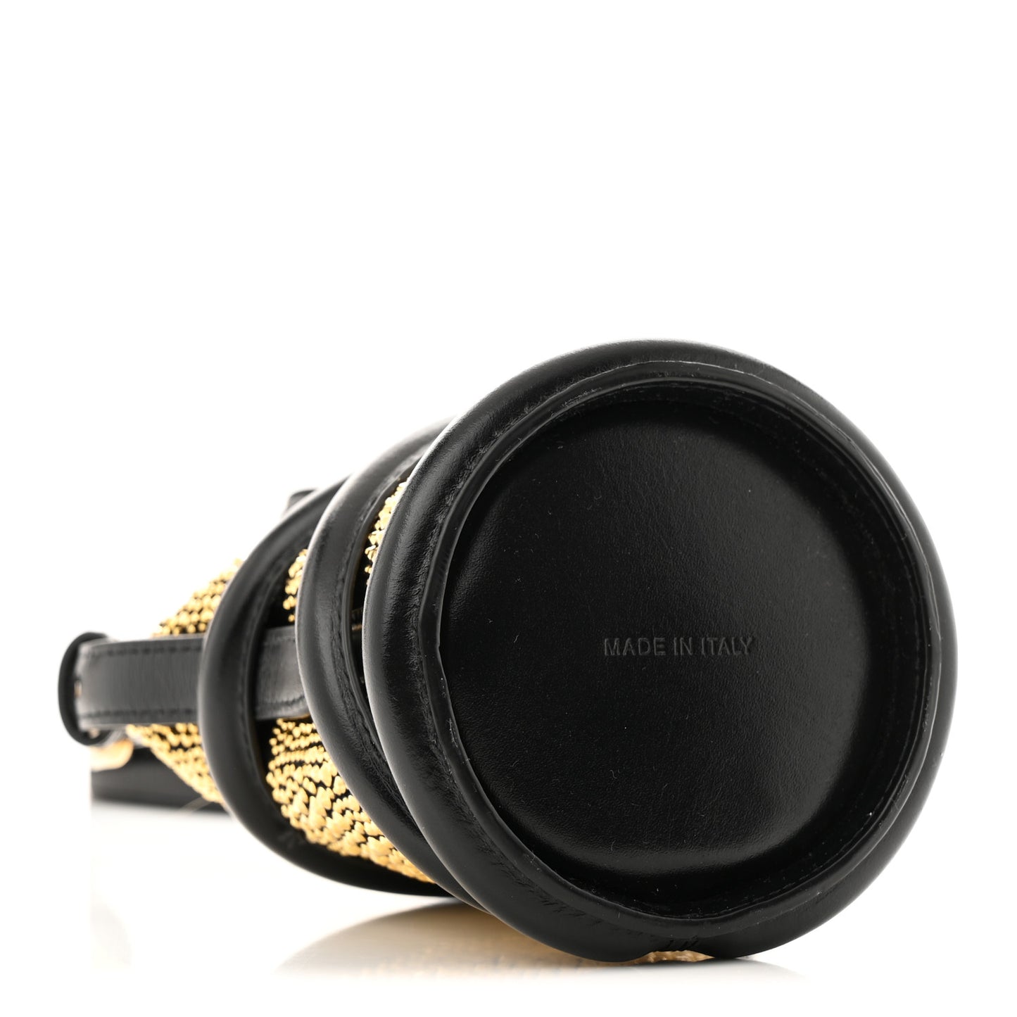 Metallic Calfskin Crystal Micro Curve Bucket Bag Gold Black