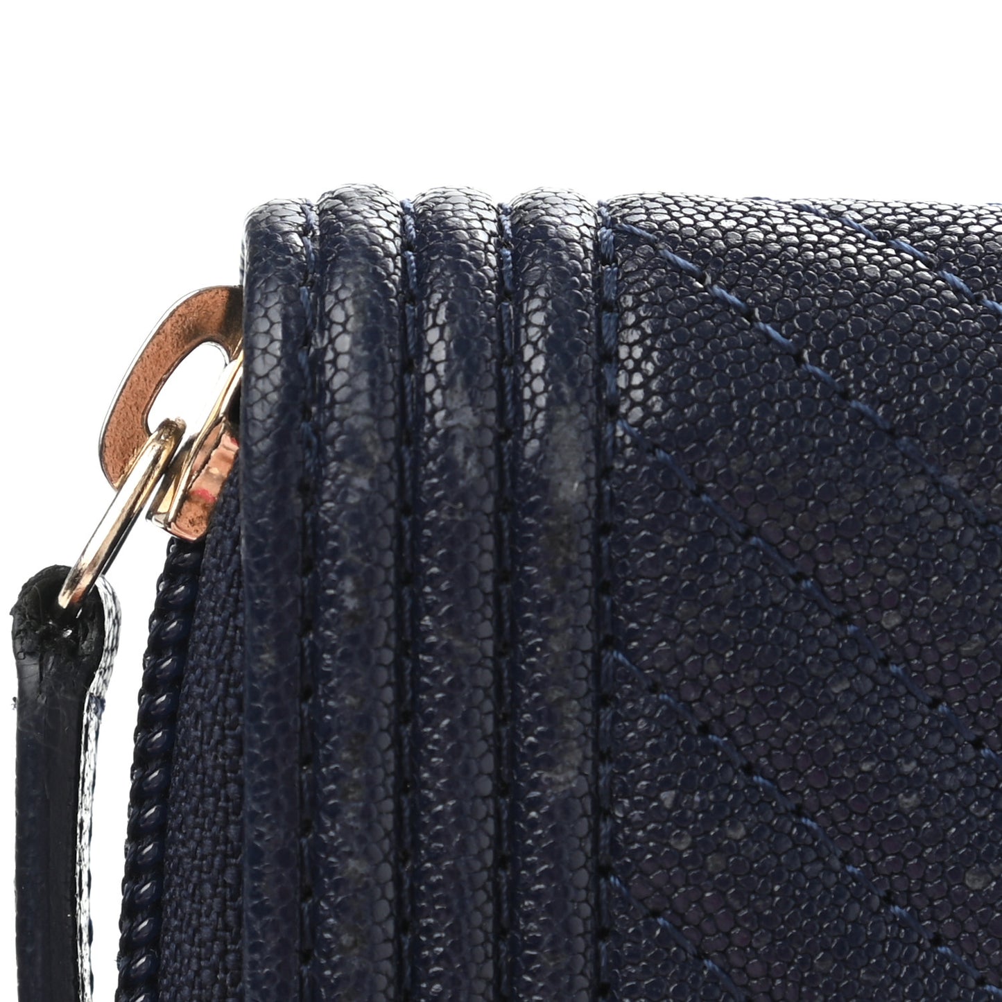 Caviar Chevron Quilted Boy Zip Around Coin Purse Wallet Navy Blue