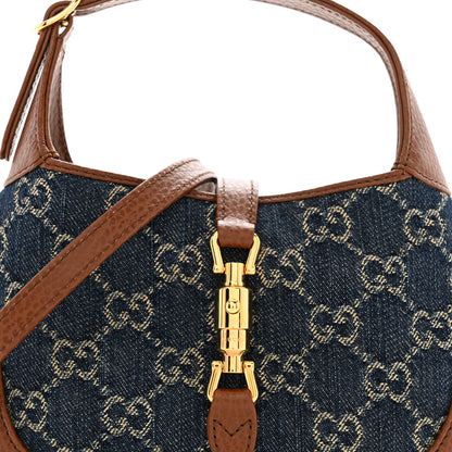 Gucci New Denim GG Monogram Calfskin Mini Jackie 1961 Hobo Blue Tea Cuir 6 of 9