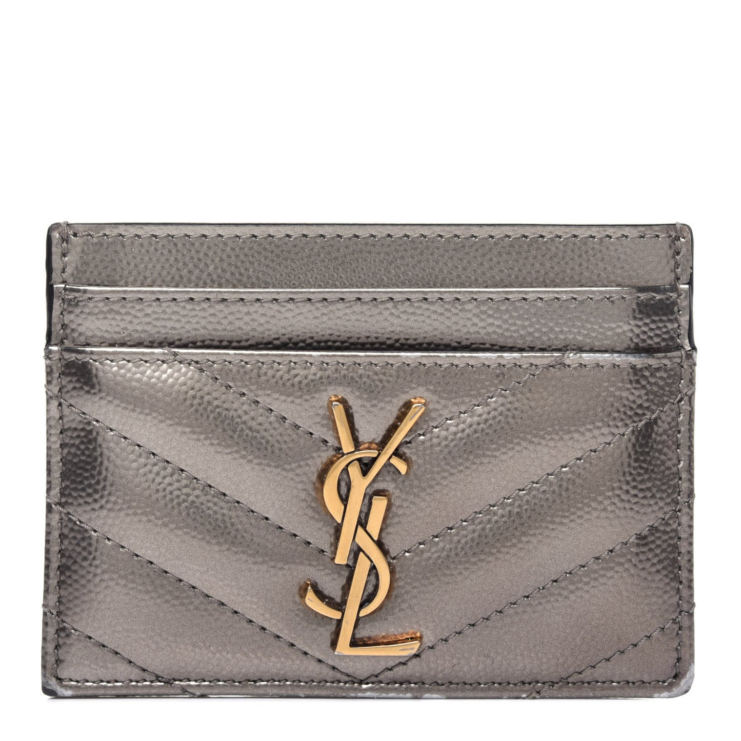 Metallic Grain De Poudre Matelasse Chevron Monogram Credit Card Case Pimbo