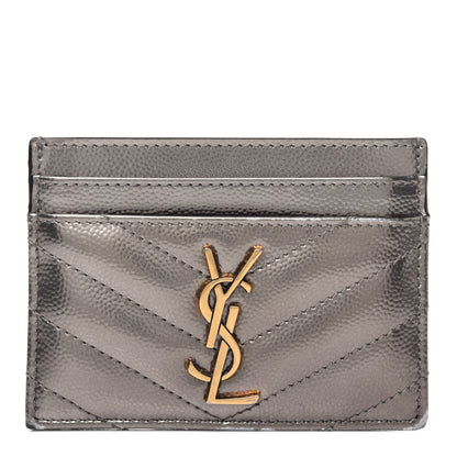 Saint Laurent Metallic Grain De Poudre Matelasse Chevron Monogram Credit Card Case Pimbo 1 of 14