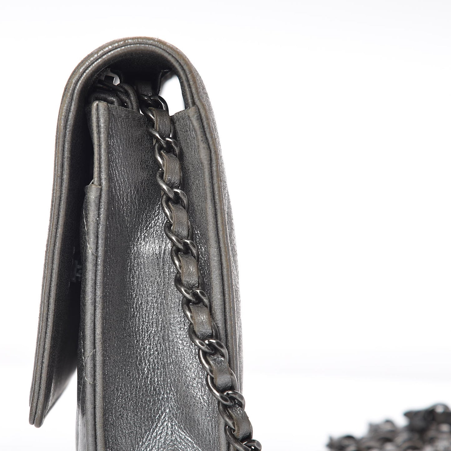 Metallic Calfskin Quilted Boy Wallet On Chain WOC Silver