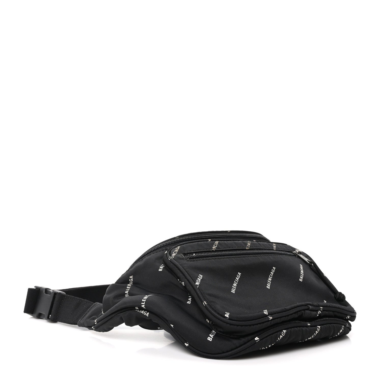Balenciaga Twill Nylon Allover Logo Explorer Beltpack Black White 4 of 11