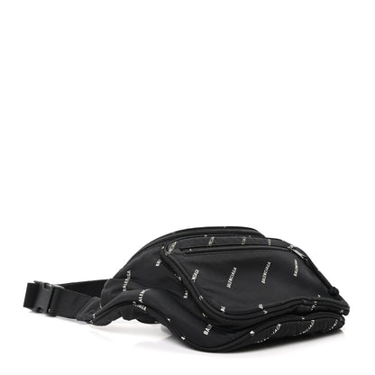 Balenciaga Twill Nylon Allover Logo Explorer Beltpack Black White 4 of 11