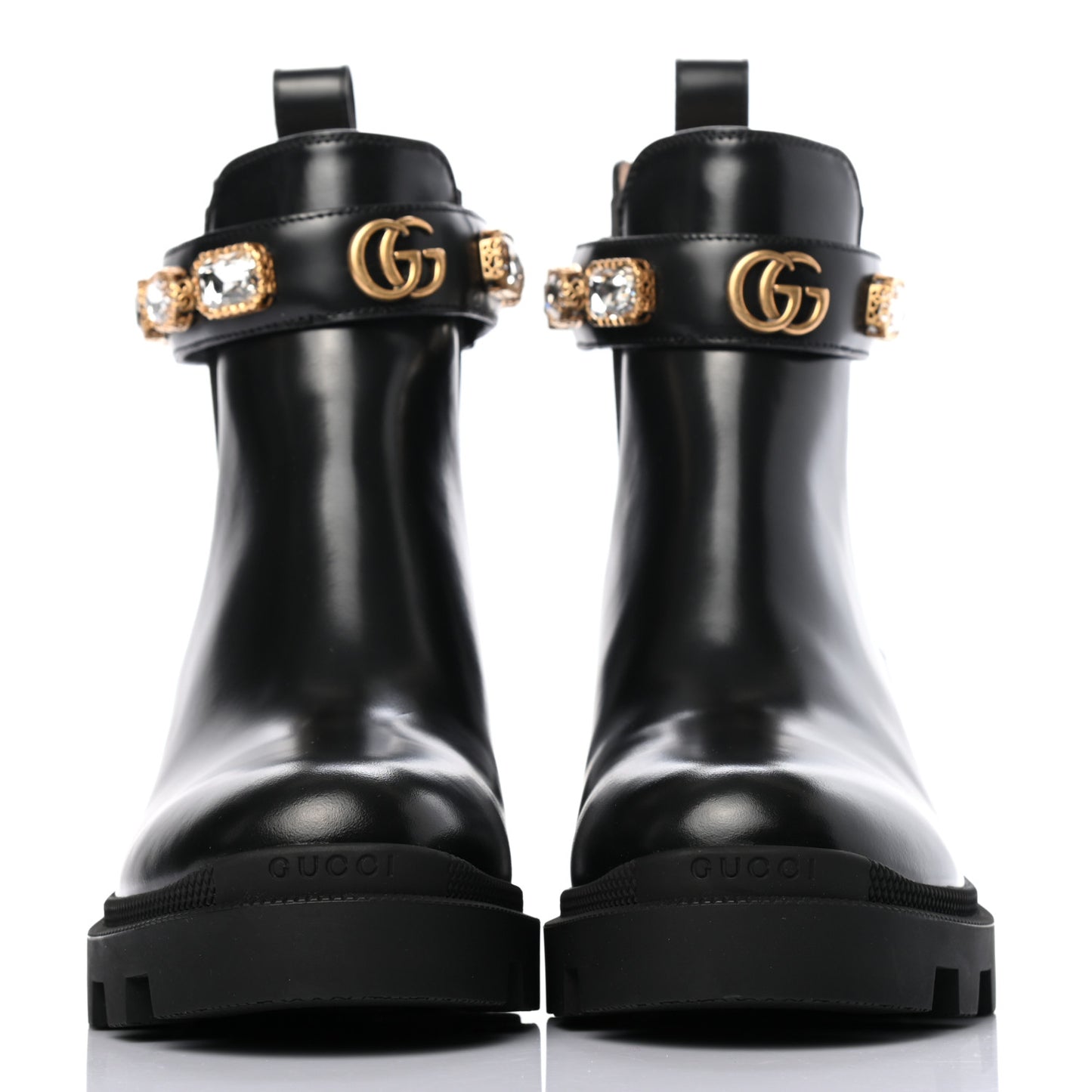 Calfskin Crystal GG Trip Chelsea Ankle Boots 37.5 Black
