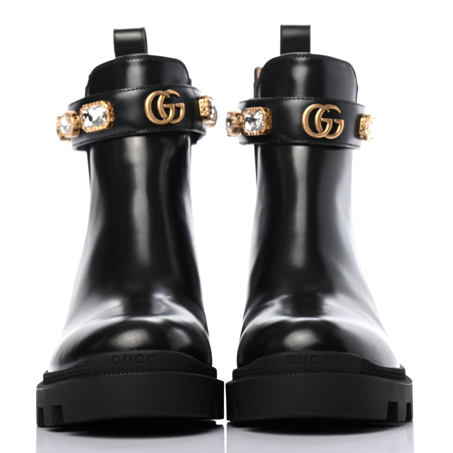 Gucci Calfskin Crystal GG Trip Chelsea Ankle Boots 37.5 Black 2 of 9