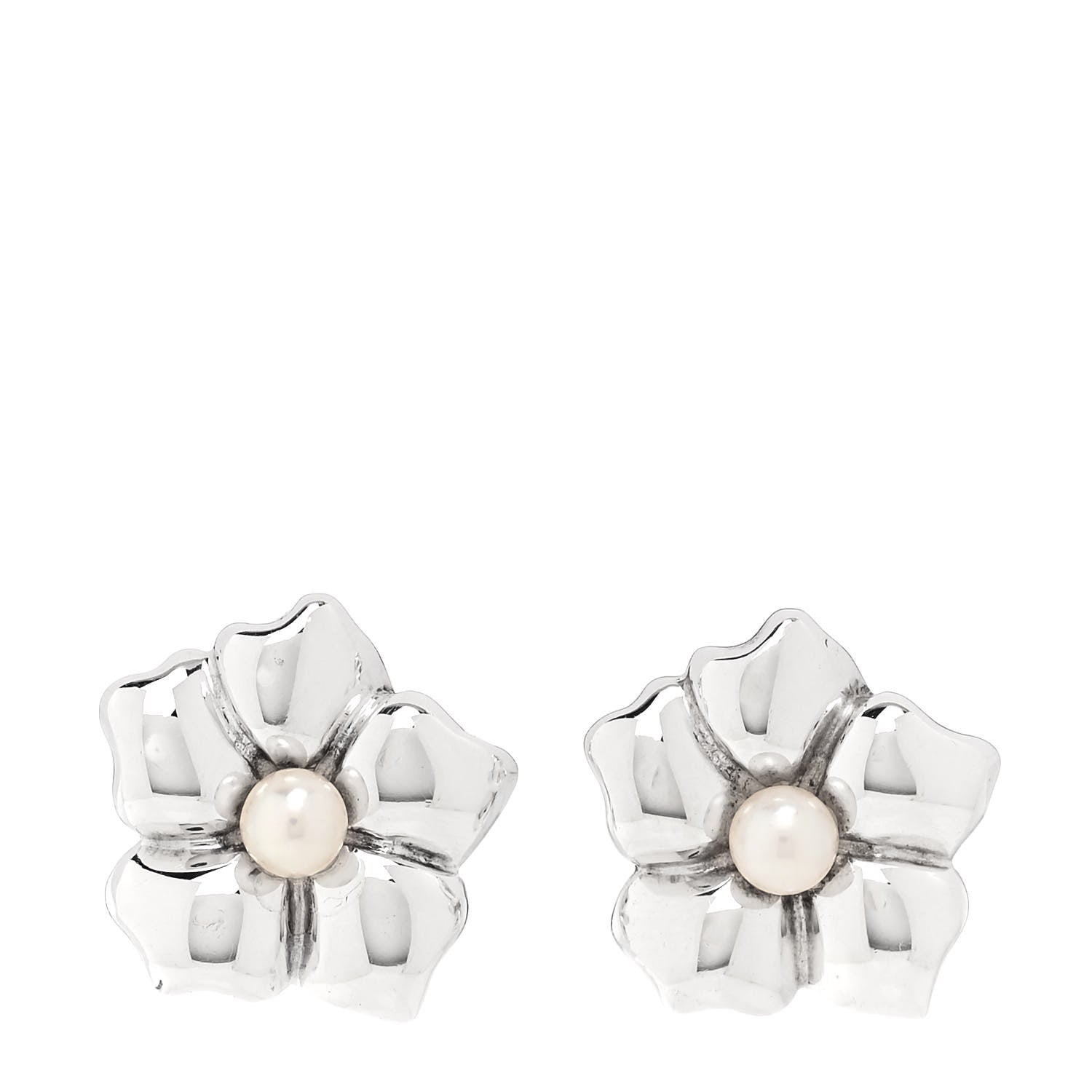 Tiffany Sterling Silver Cultured Pearl Flower Earrings 1 of 5