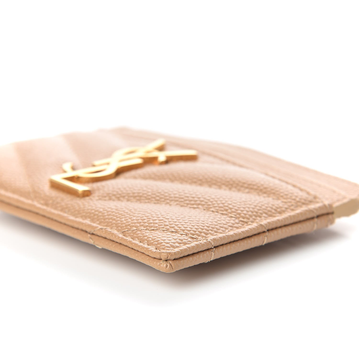 Saint Laurent Grain De Poudre Matelasse Chevron Monogram Credit Card Case Cork 6 of 10