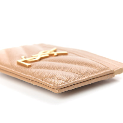 Saint Laurent Grain De Poudre Matelasse Chevron Monogram Credit Card Case Cork 6 of 10