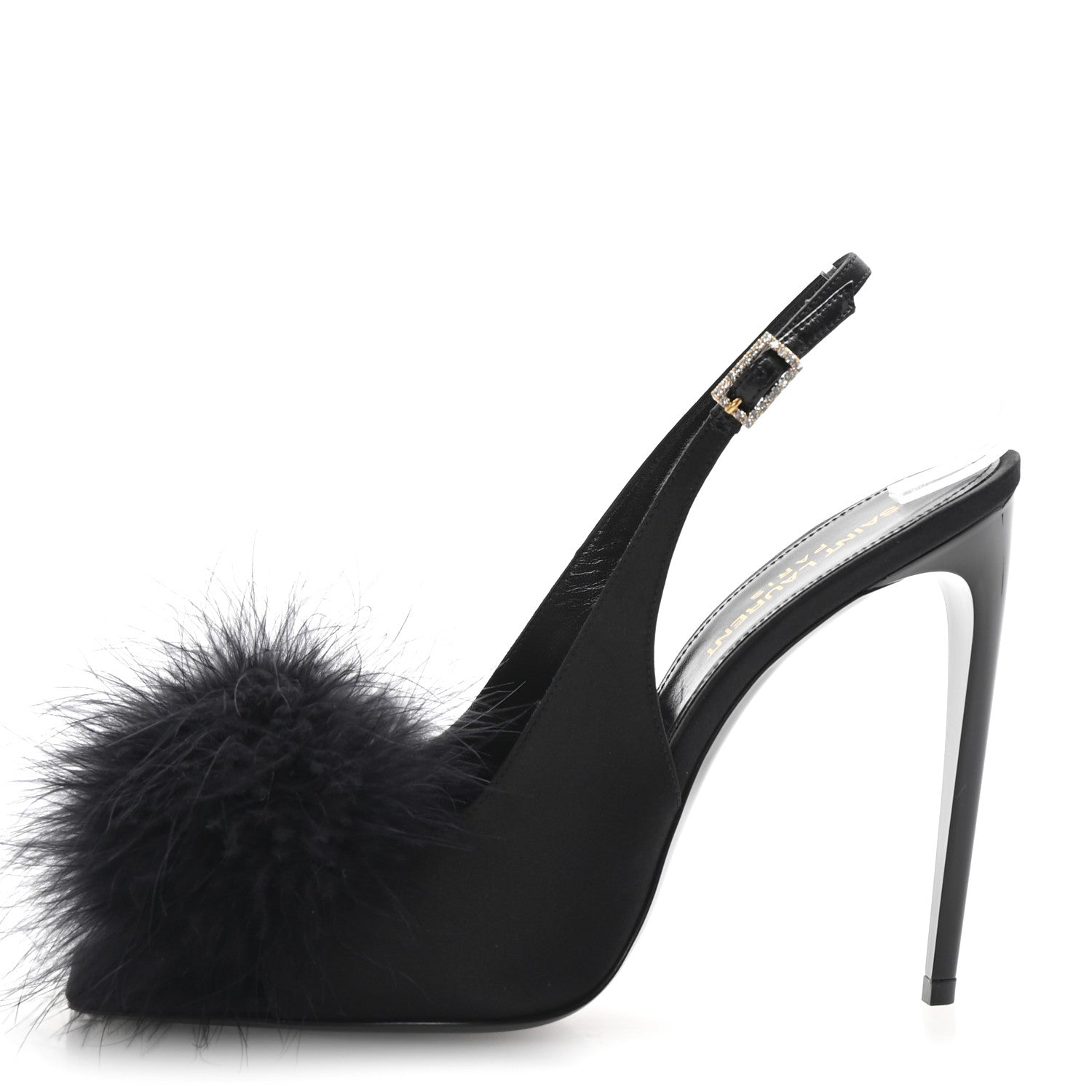 Saint Laurent Crepe Satin Feathered Blanco Sandals 39 Black 1 of 9