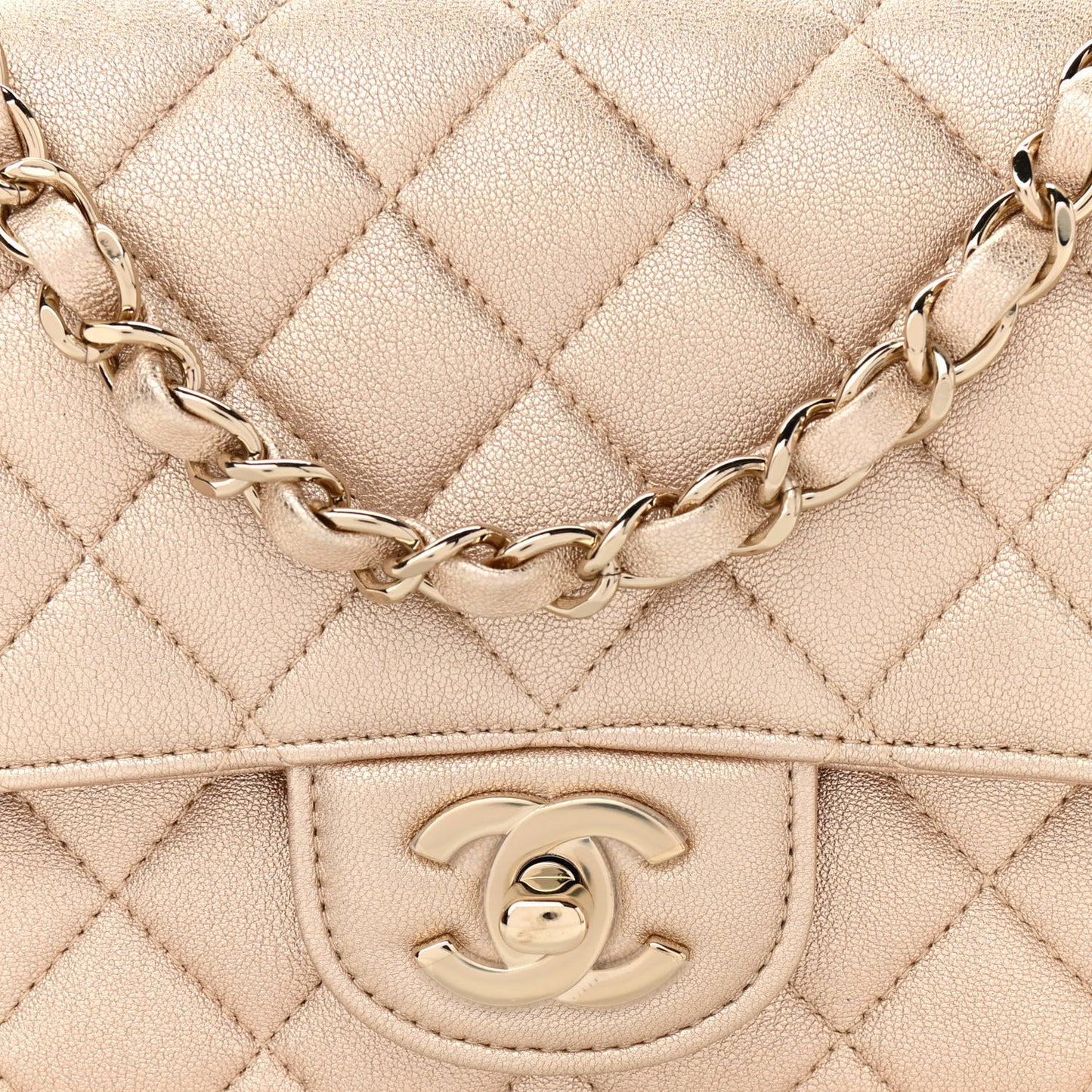 Metallic Lambskin Quilted Mini Square Flap Gold