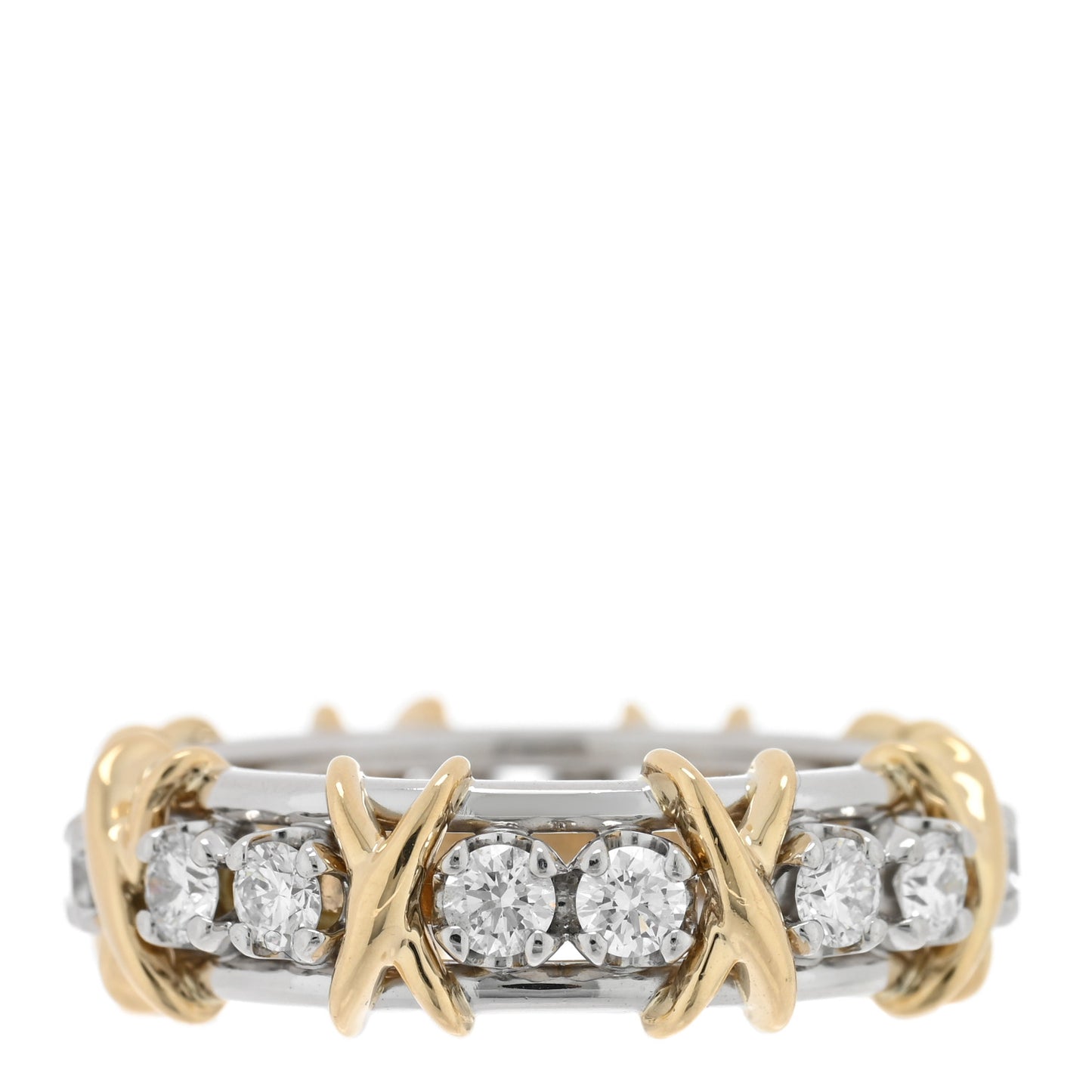 Platinum 18K Yellow Gold Diamond Schlumberger Sixteen Stone Ring 55 7.25
