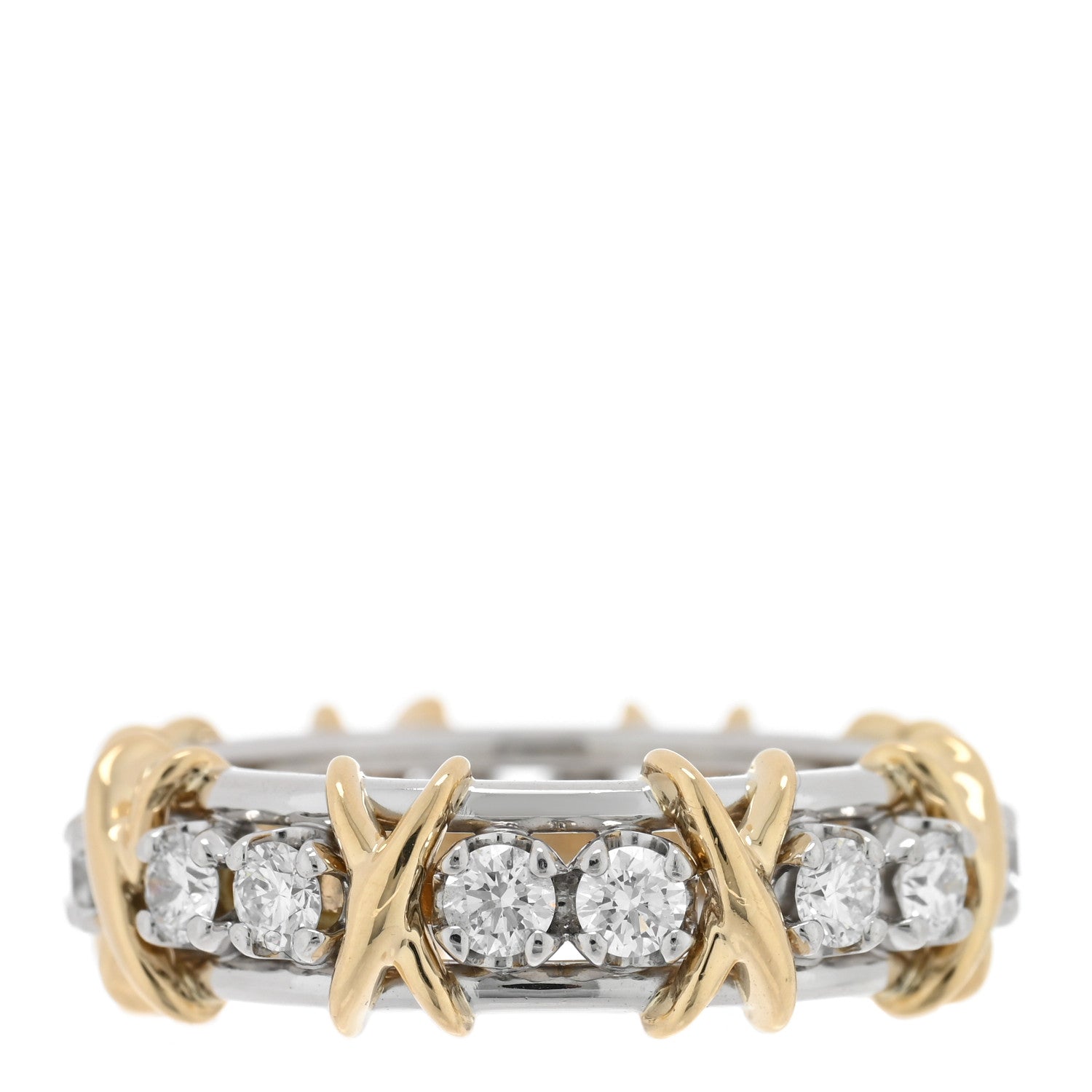 Tiffany Platinum 18K Yellow Gold Diamond Schlumberger Sixteen Stone Ring 55 7.25 1 of 6