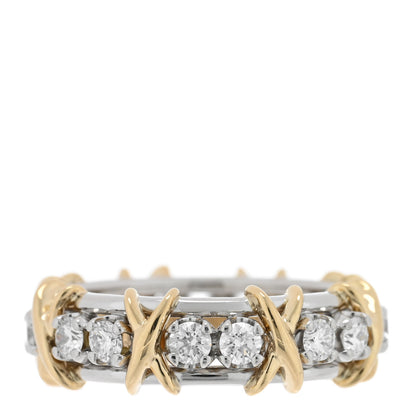 Tiffany Platinum 18K Yellow Gold Diamond Schlumberger Sixteen Stone Ring 55 7.25 1 of 6