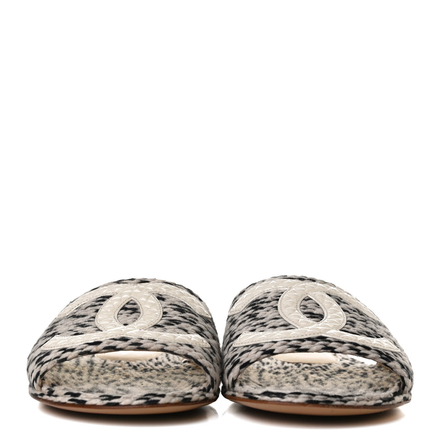 Chanel Cord CC Mules 38 Beige Black 2 of 12