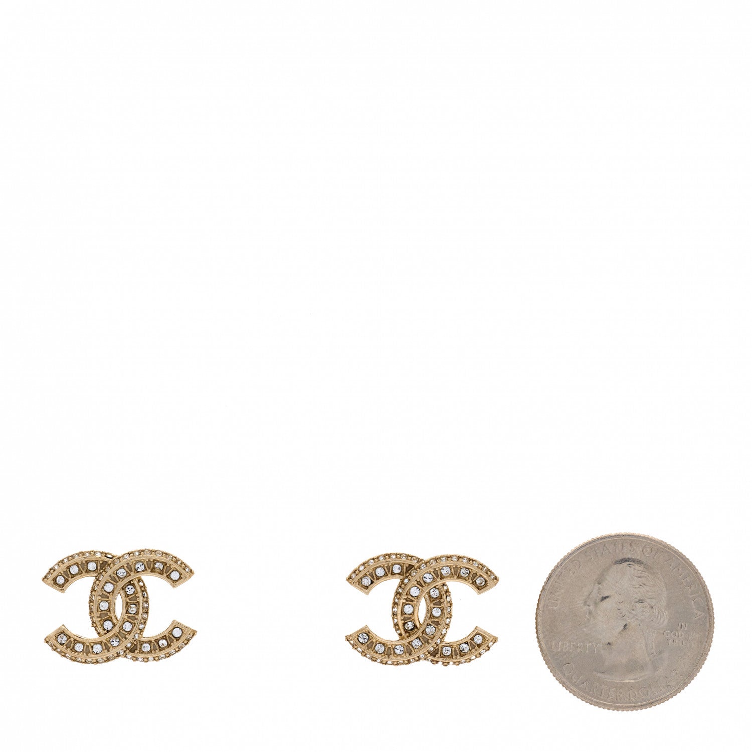 Chanel Crystal Timeless CC Earrings Light Gold 2 of 5