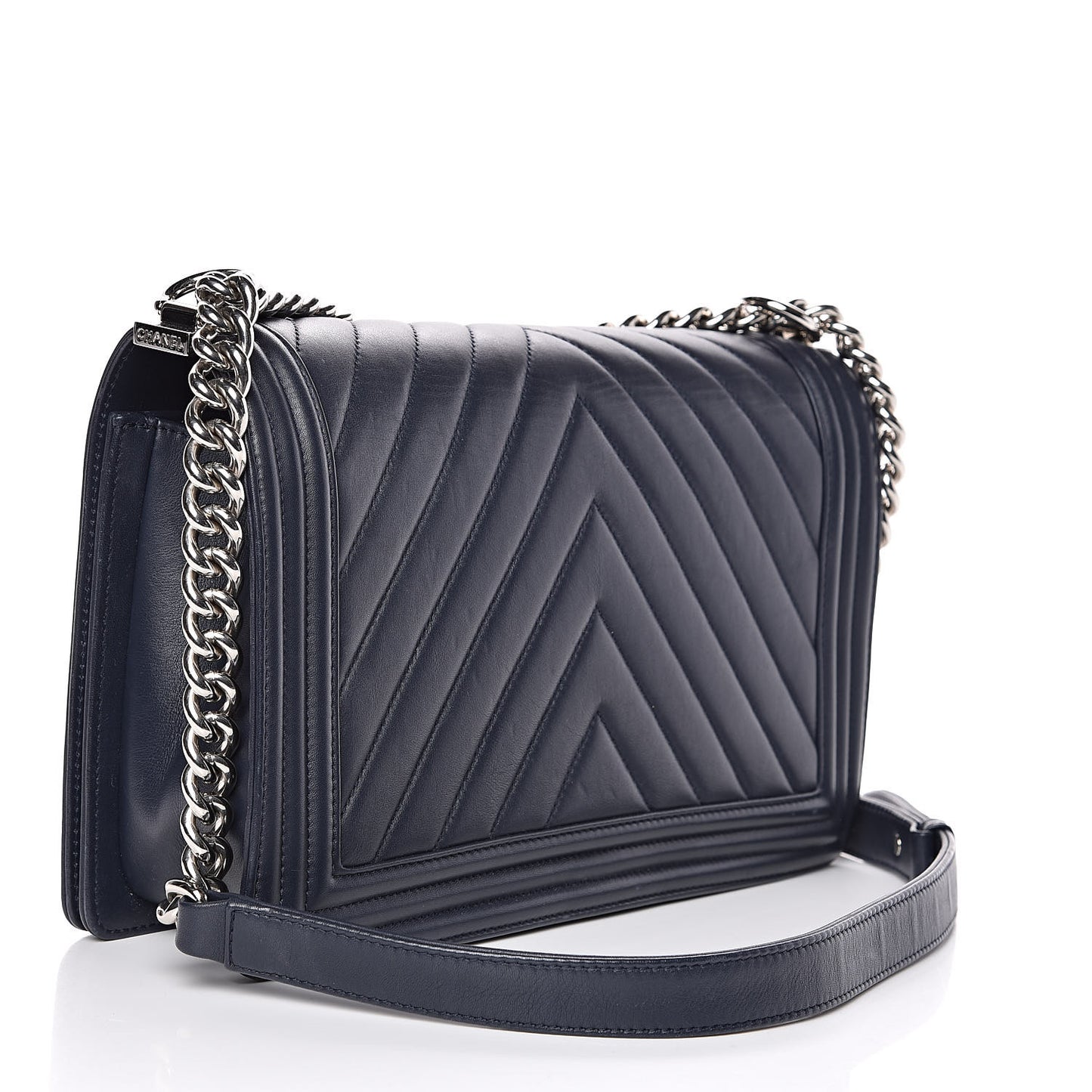 Lambskin Chevron Quilted New Medium Boy Flap Dark Navy Blue