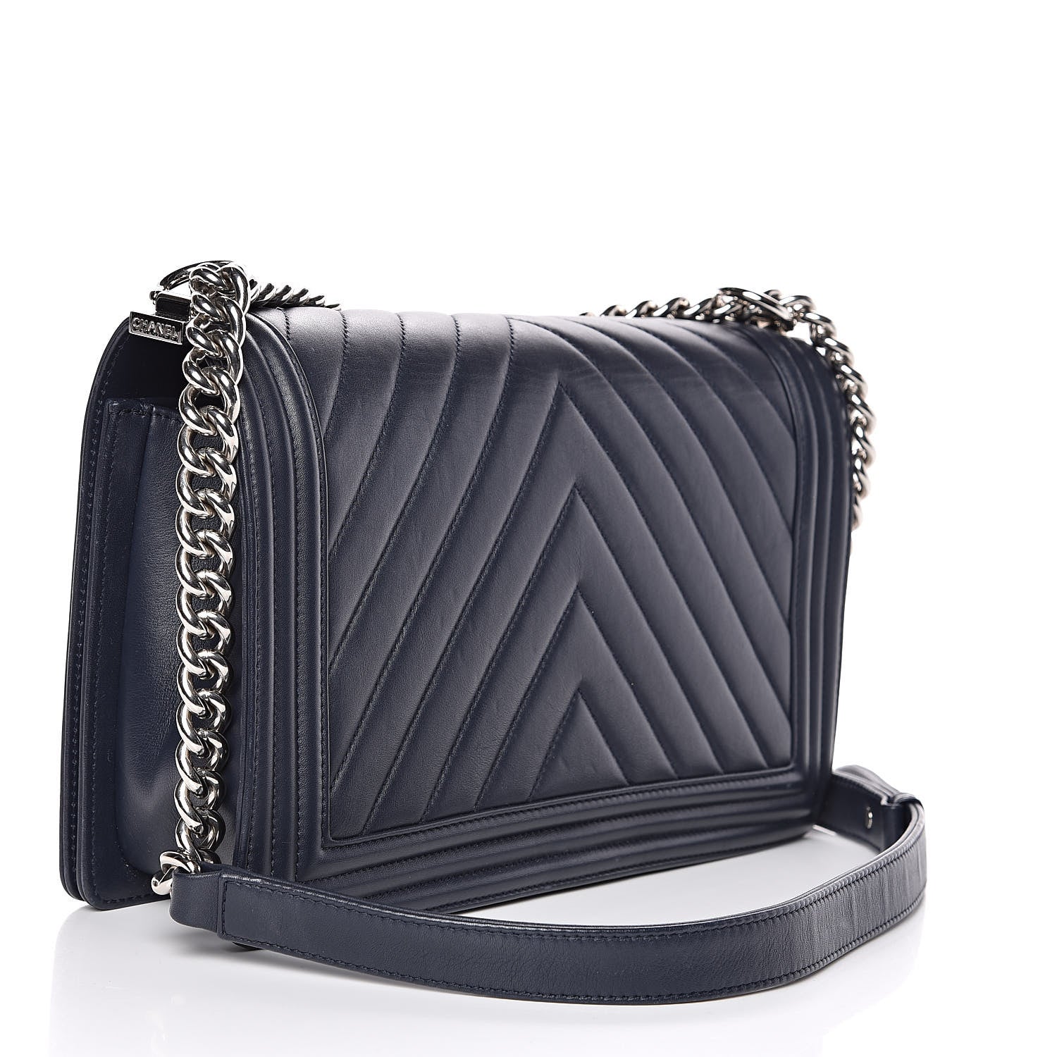 Chanel Lambskin Chevron Quilted New Medium Boy Flap Dark Navy Blue 3 of 18