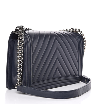 Chanel Lambskin Chevron Quilted New Medium Boy Flap Dark Navy Blue 3 of 18