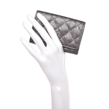 Chanel Metallic Camellia Calfskin Embossed Quilted Card Holder Grey 2 of 8