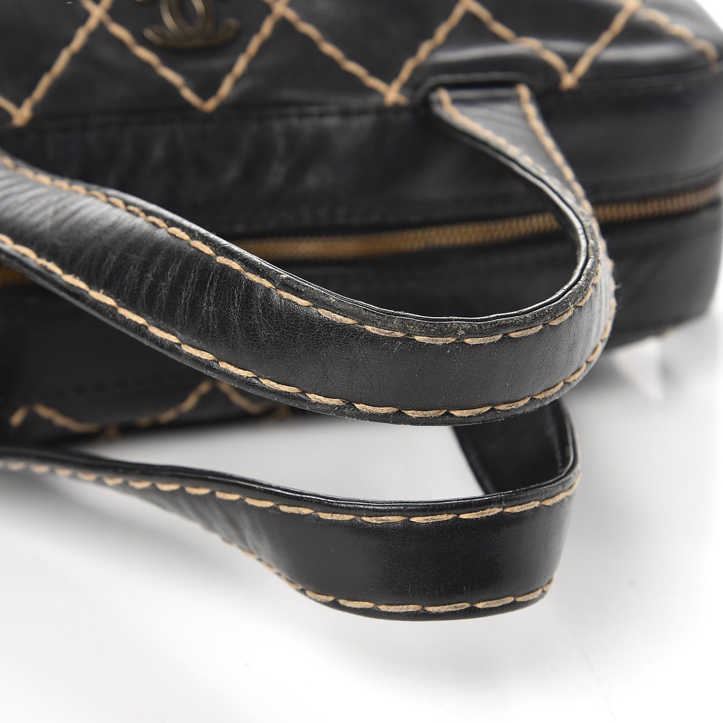 Calfskin Wild Stitch Top Handle Bag Black