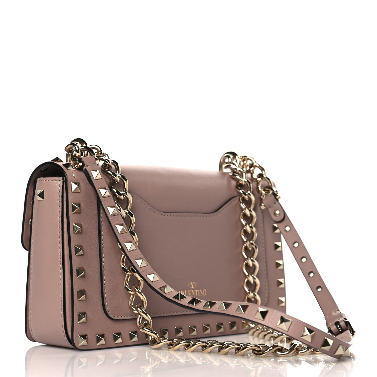 Vitello Rockstud Flip Lock Chain Crossbody Bag Poudre