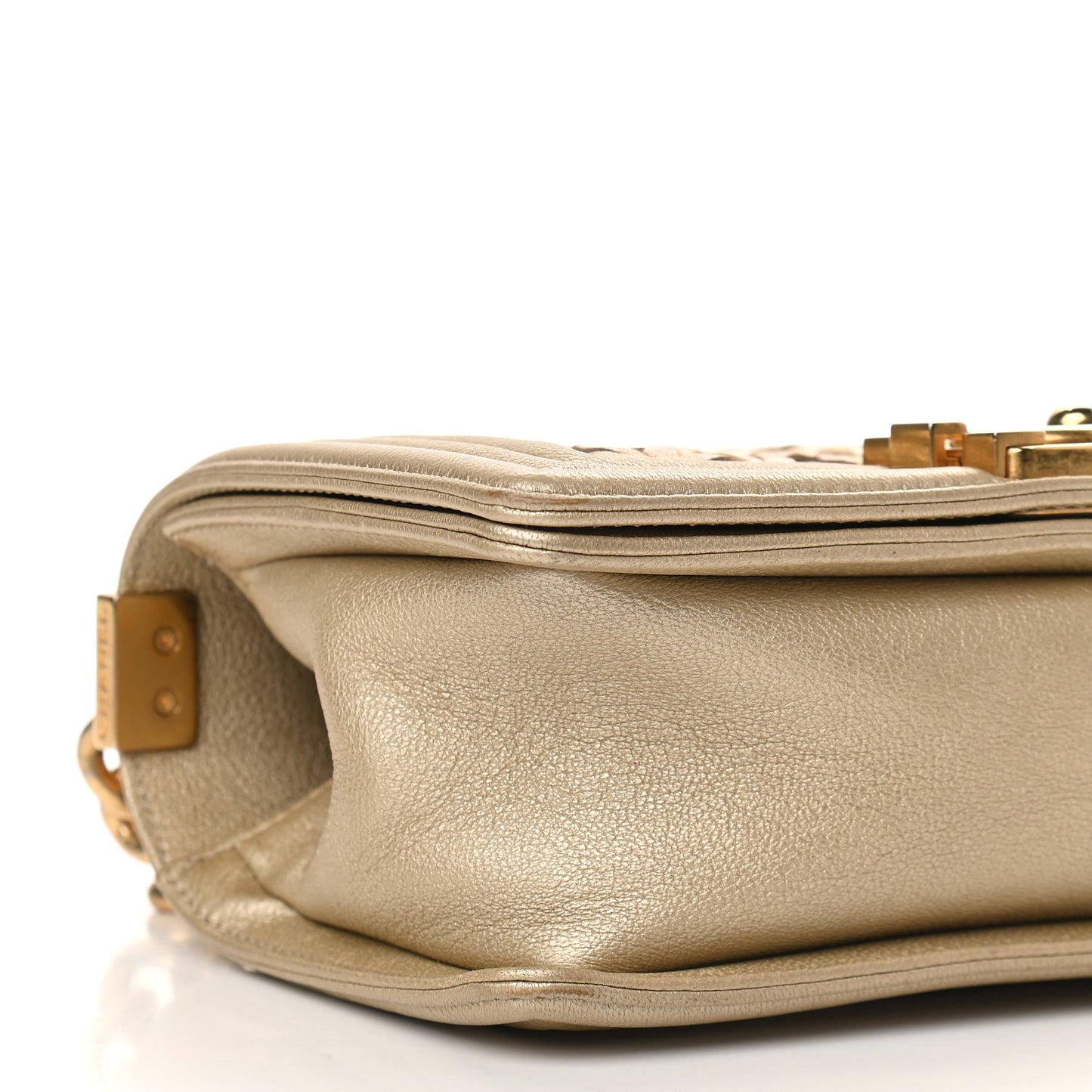 Metallic Lambskin Small Golden CC Boy Flap Dark Gold