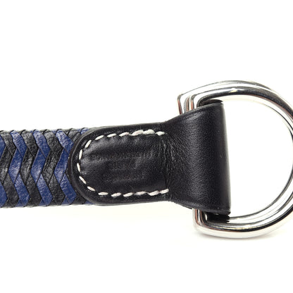 Hermes Calfskin Woven Belt Scarf Loop Blue Black 3 of 4